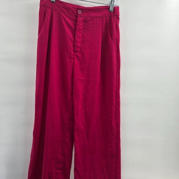 KL X Shein Bright Pink High Waist Wide Leg Polyester Pants Size Small - Picture 1 of 9